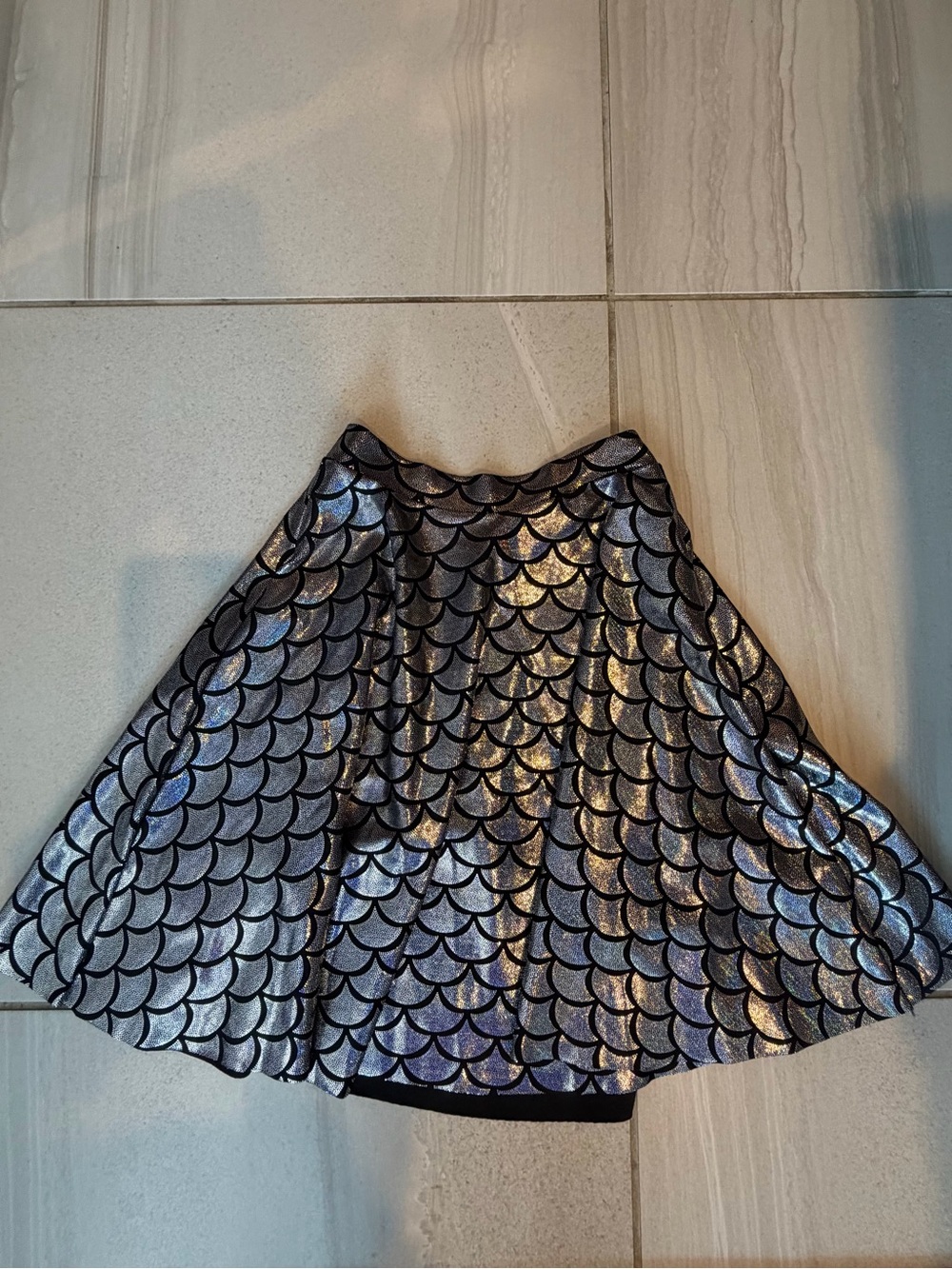 Blackmilk Holographic Silver-Black Scale Print Skater Skirt